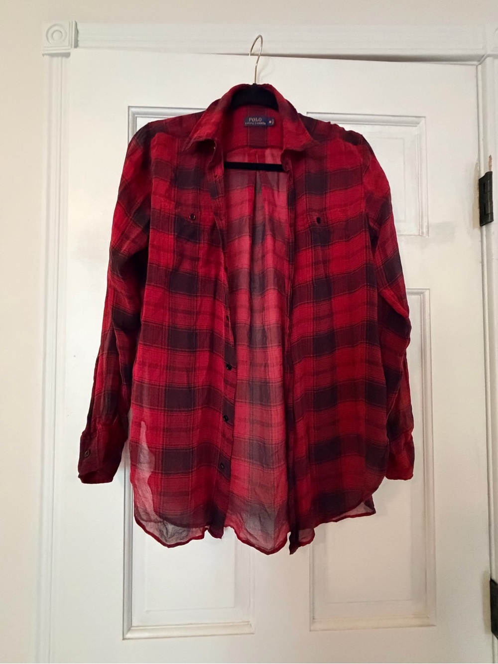 Polo Ralph Lauren Red and Black Plaid 100% Silk Shirt